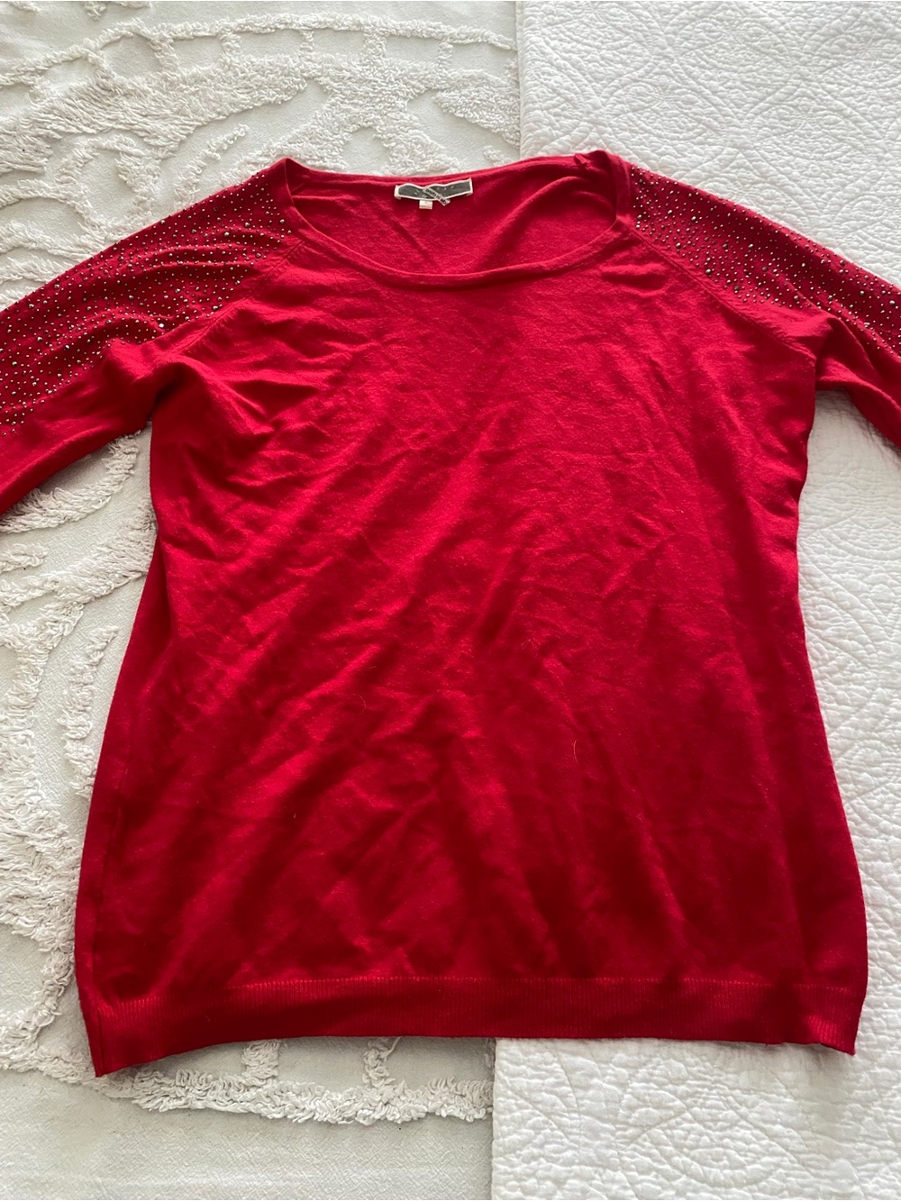 Liquid Bright Red Sweater Silver Studded Sleeves